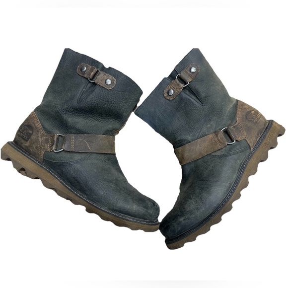 Sorel Scotia Waterproof Short Oiled Leather Biker Riding Boots Womens Sz 9 - Picture 6 of 7